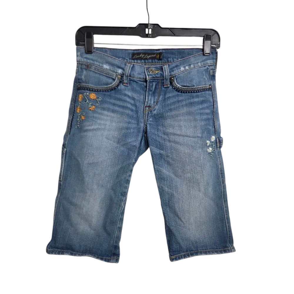 Lucky Brand Women's Long Jean Shorts with Distressed & Embroidery Y2K Era (AI13)